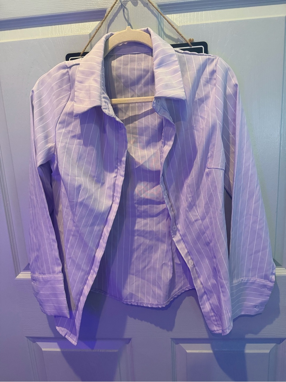 SHEIN Lavender Pinstripe Button Down Shirt
